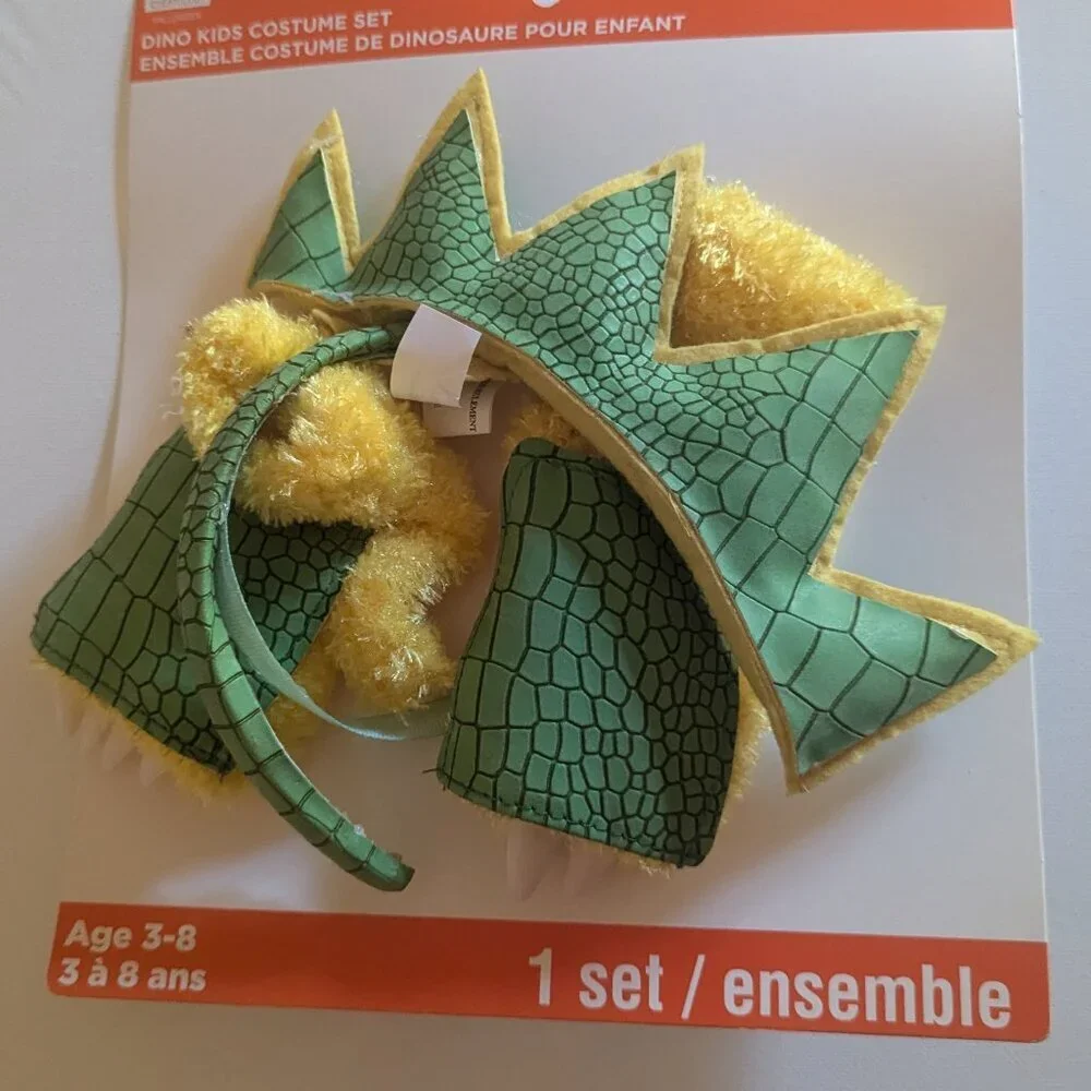 NWT Kids Green Yellow Dino Dinosaur Halloween Costume Headband Gloves Michael's